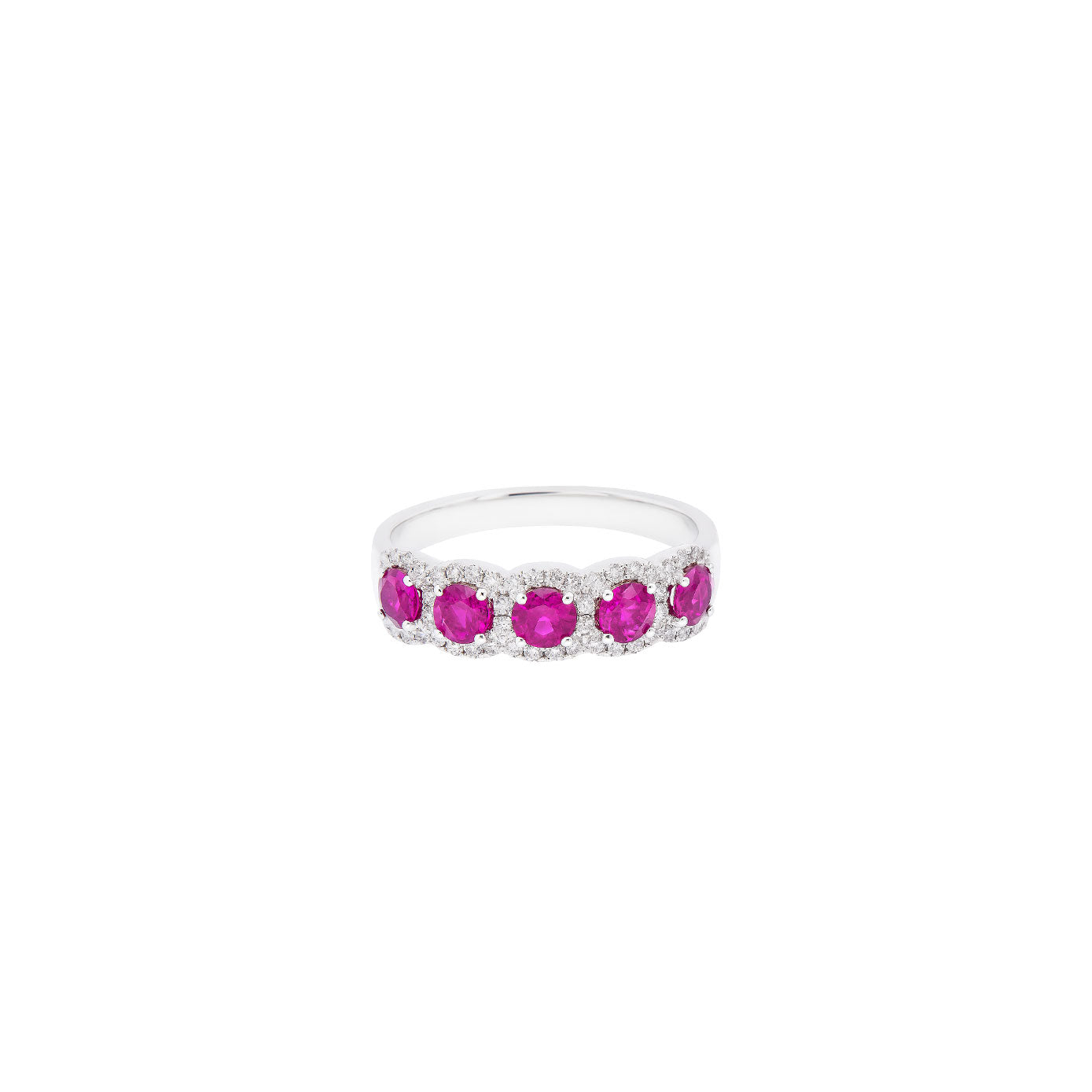 14 Karat White Gold Five Stone Band With Pink Sapphires And Diamonds