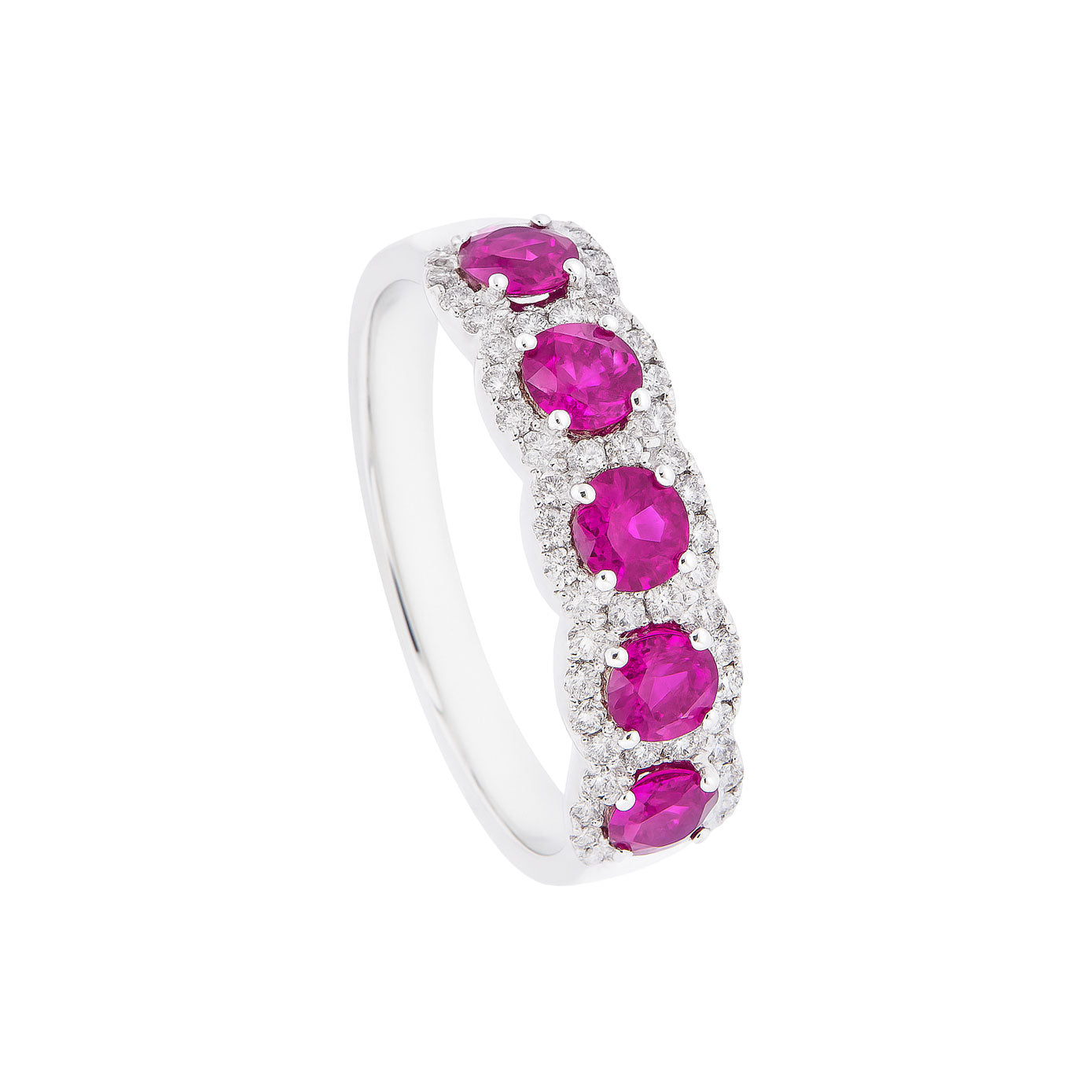 14 Karat White Gold Five Stone Band With Pink Sapphires And Diamonds