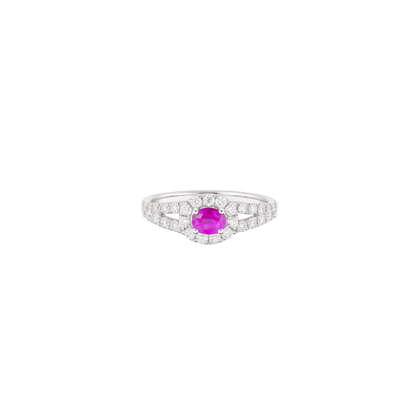 14 Karat White Gold Halo Ring With Pink Sapphire And Diamonds