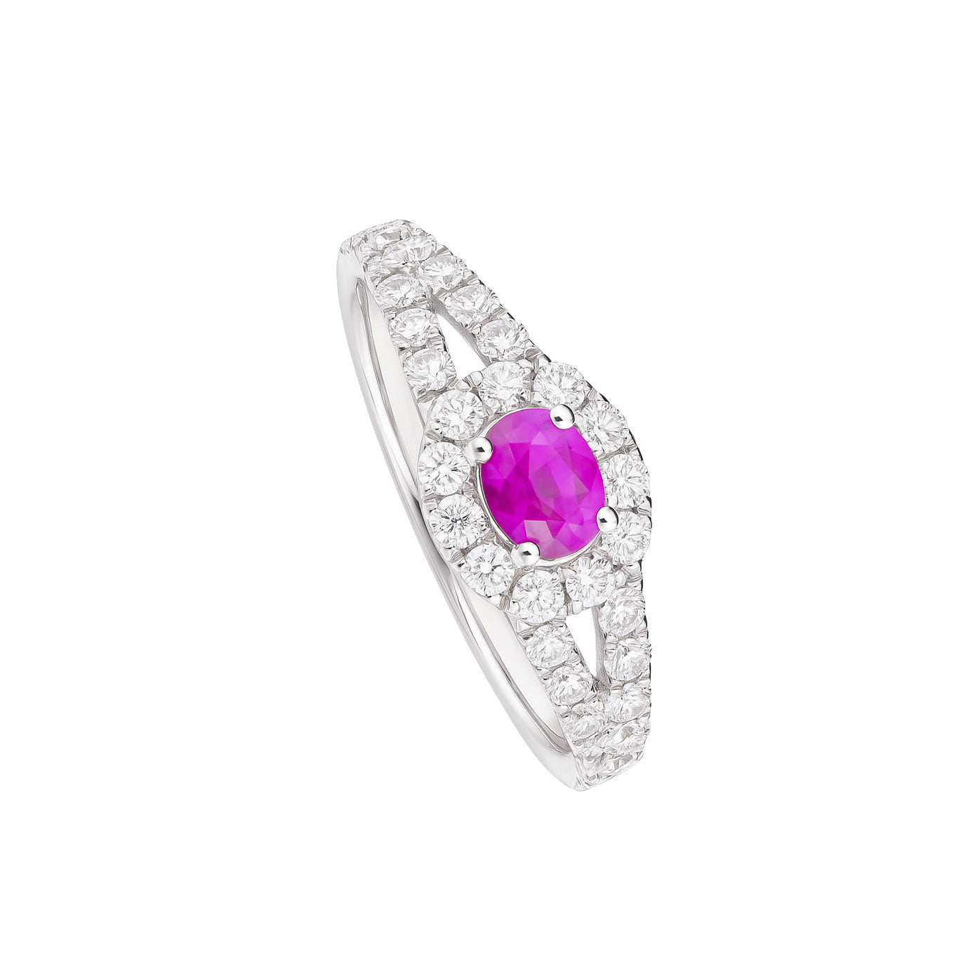14 Karat White Gold Halo Ring With Pink Sapphire And Diamonds