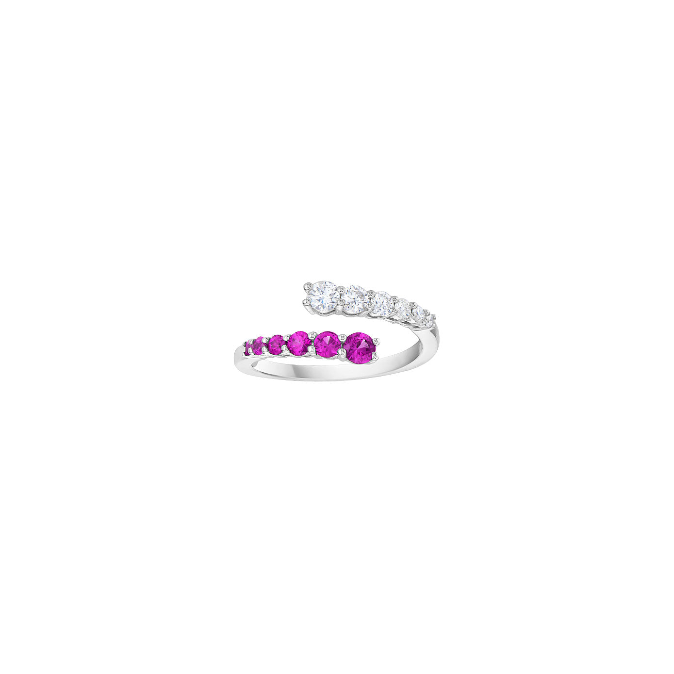 14 Karat White Gold Bypass Ring With Pink Sapphires And Diamonds
