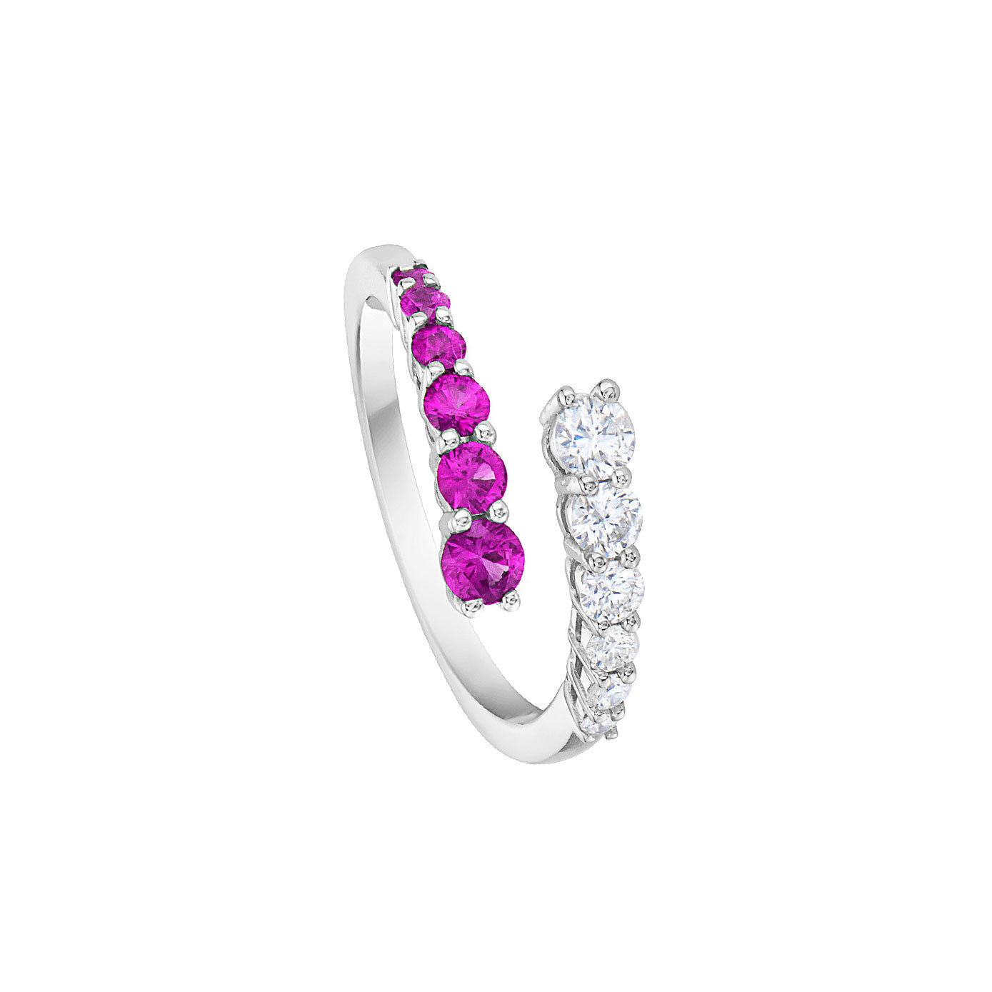 14 Karat White Gold Bypass Ring With Pink Sapphires And Diamonds