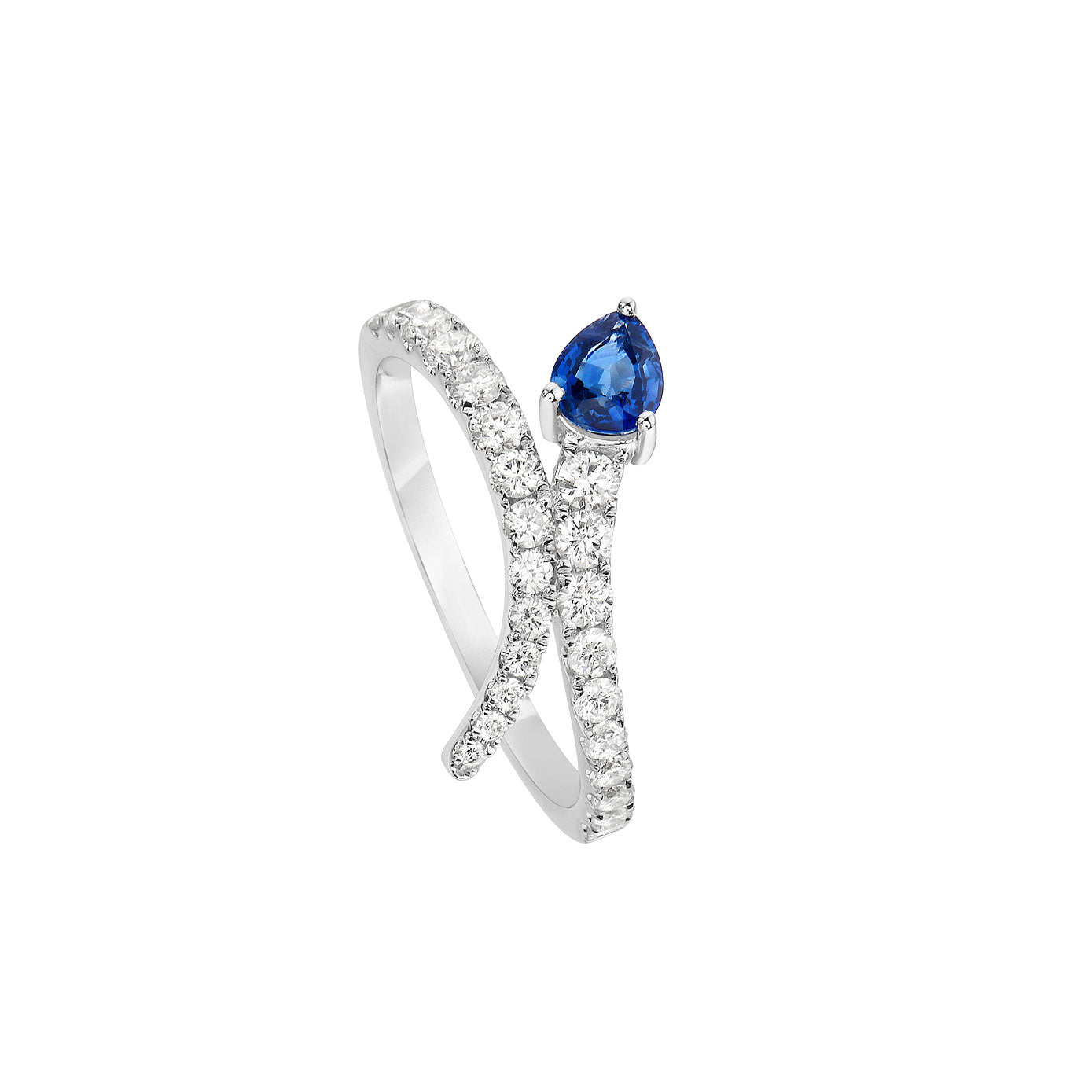 14 Karat White Gold Serpent Bypass Band With Blue Sapphire And Diamond