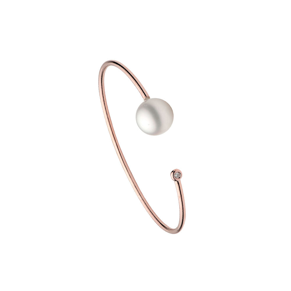 18 Karat Rose Gold Bangle with a South Sea Pearl and Diamond