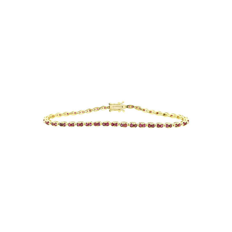 14 Karat Yellow Gold Tennis Bracelet with Rubies