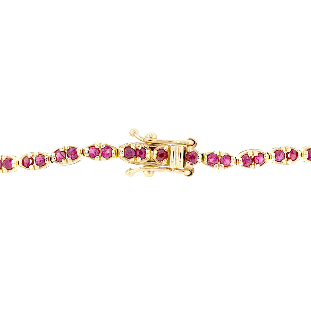 14 Karat Yellow Gold Tennis Bracelet with Rubies