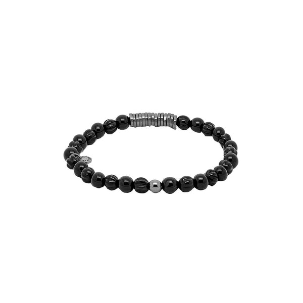 Ruthenium Mens Bracelet with Black Agate Beads