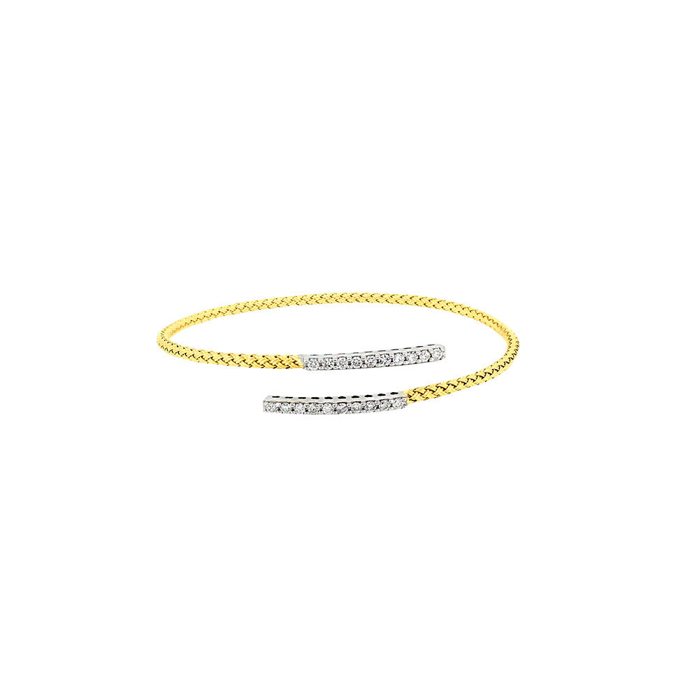 14 Karat Two Tone Cable Open Bracelet with Diamonds