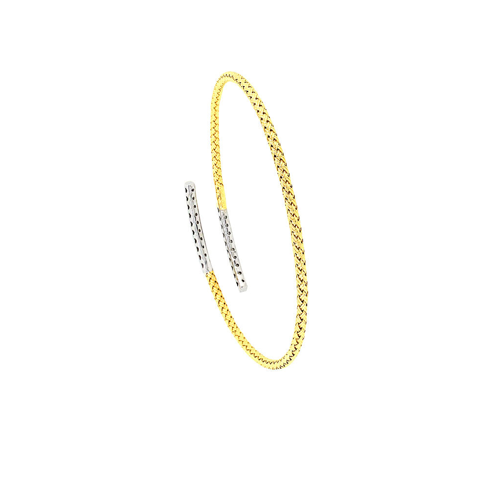 14 Karat Two Tone Cable Open Bracelet with Diamonds