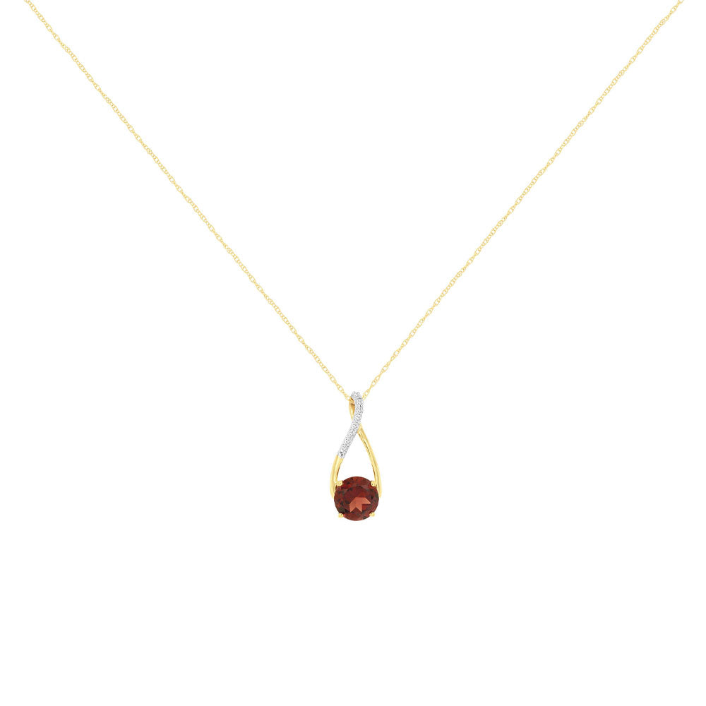 14 Karat Yellow Gold Drop Necklace With A Round Garnet And Diamonds