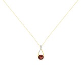 14 Karat Yellow Gold Drop Necklace With A Round Garnet And Diamonds