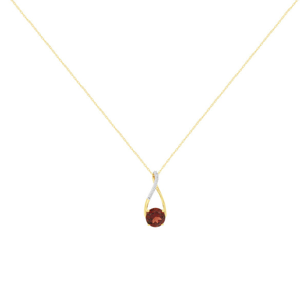 14 Karat Yellow Gold Drop Necklace With A Round Garnet And Diamonds