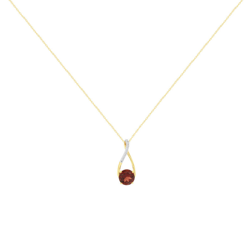 14 Karat Yellow Gold Drop Necklace With A Round Garnet And Diamonds