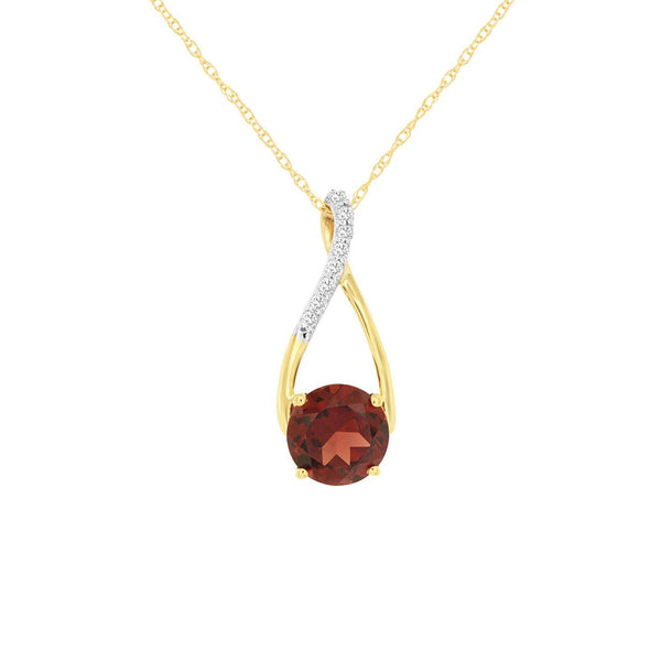 14 Karat Yellow Gold Drop Necklace With A Round Garnet And Diamonds