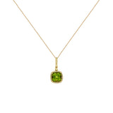 14 Karat Yellow Gold Halo & Drop Necklace With Peridot And Diamonds