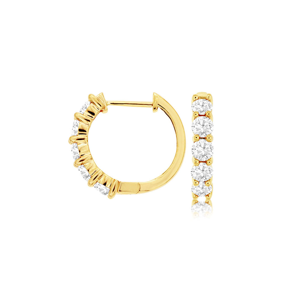 14 Karat Yellow Gold Huggie Earrings With Diamonds
