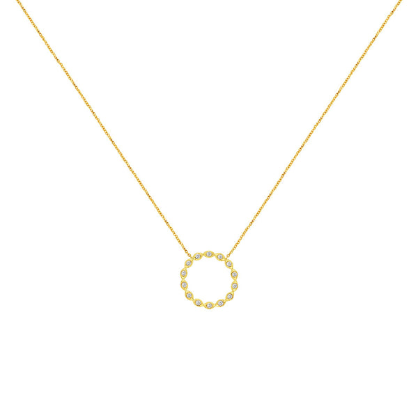 14 Karat Yellow Gold Halo Necklace With Diamonds