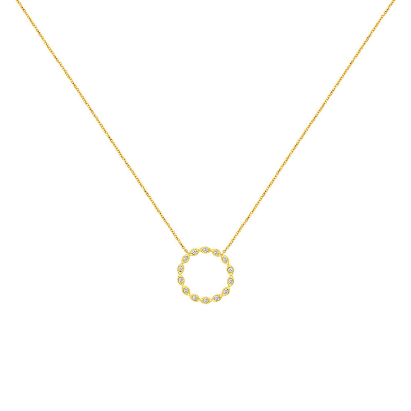 14 Karat Yellow Gold Halo Necklace With Diamonds