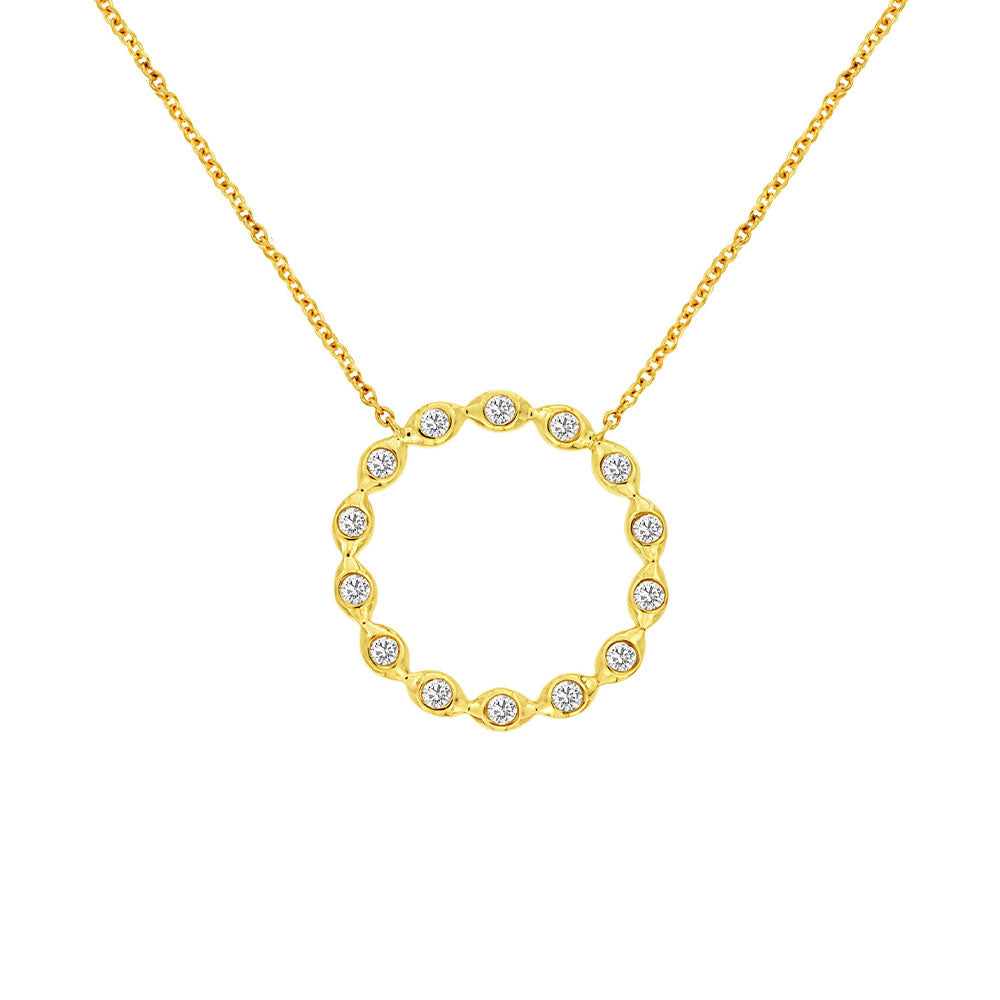 14 Karat Yellow Gold Halo Necklace With Diamonds