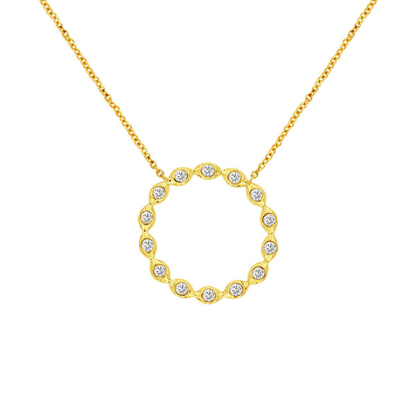 14 Karat Yellow Gold Halo Necklace With Diamonds
