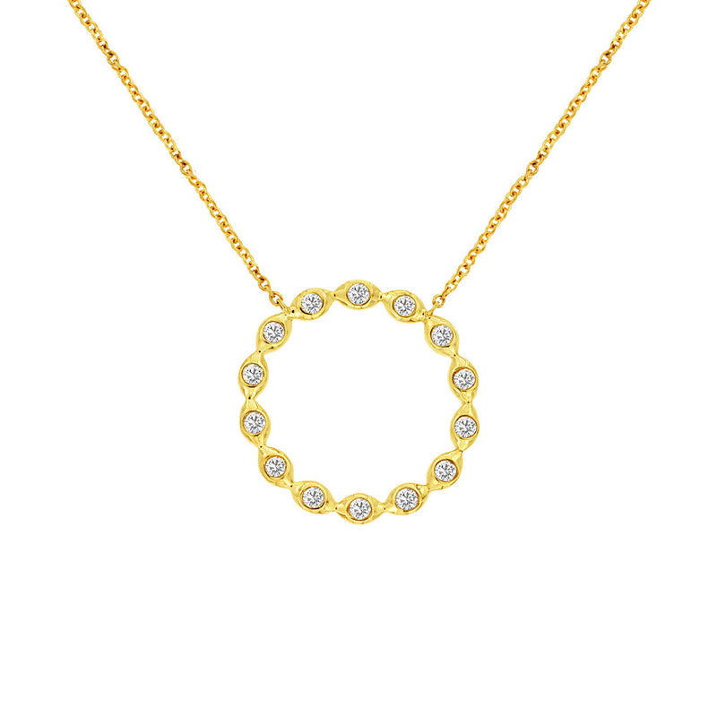 14 Karat Yellow Gold Halo Necklace With Diamonds