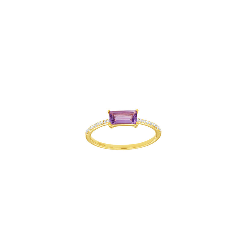 14 Karat Yellow Gold Band With An Amethyst And Diamonds
