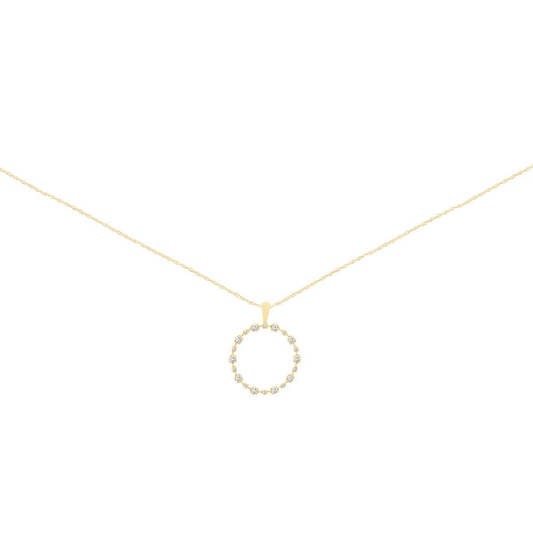 14 Karat Yellow Gold Alternate Halo Necklace With Diamonds