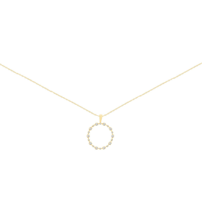 14 Karat Yellow Gold Alternate Halo Necklace With Diamonds