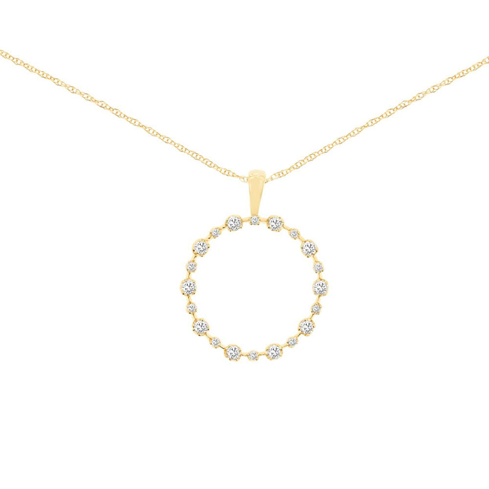 14 Karat Yellow Gold Alternate Halo Necklace With Diamonds
