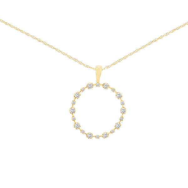 14 Karat Yellow Gold Alternate Halo Necklace With Diamonds