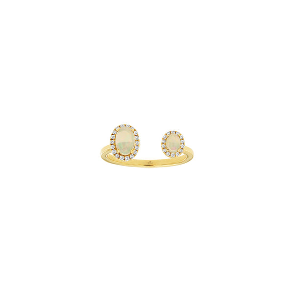 14 Karat Yellow Gold Double Halo Ring With Opals And Diamonds