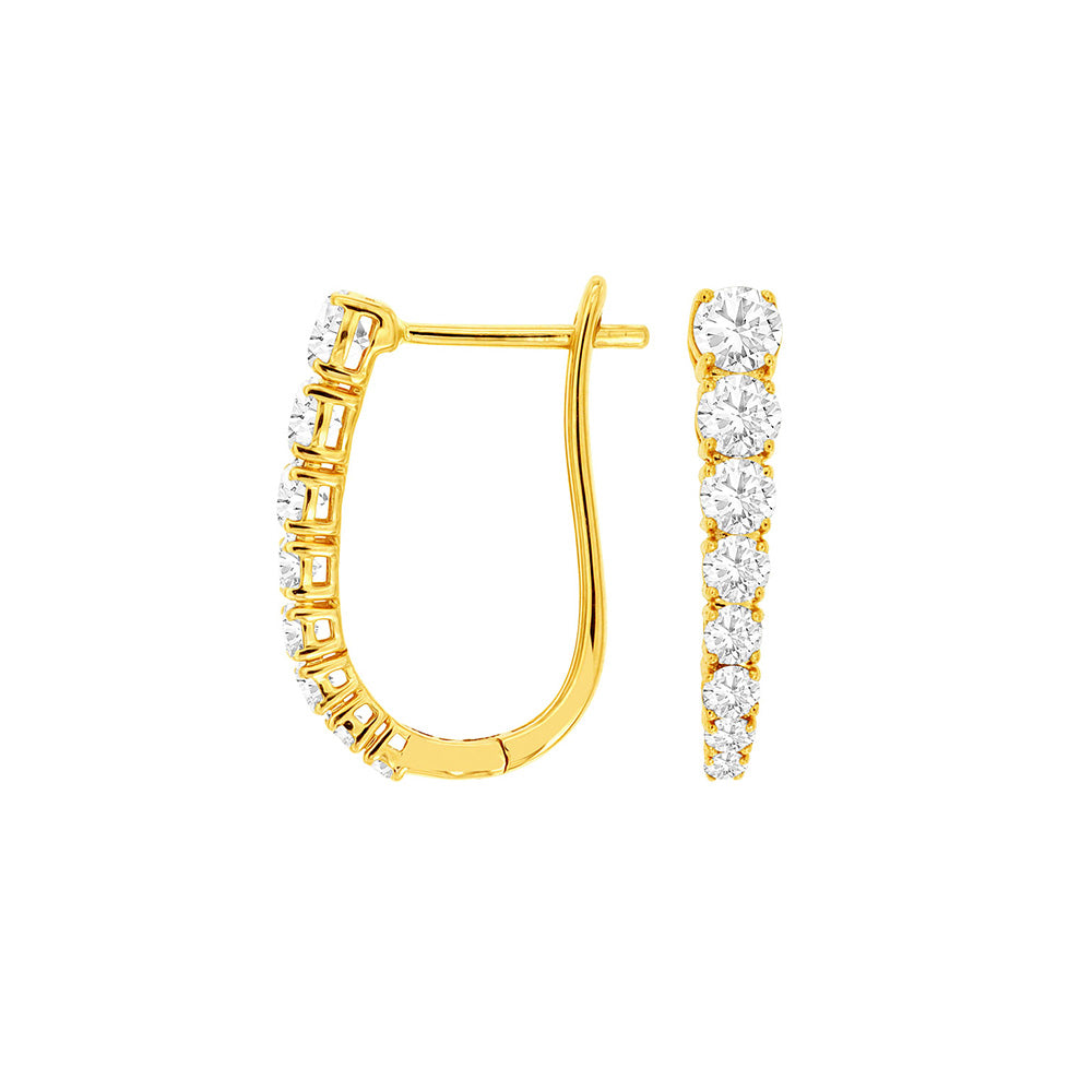 14 Karat Yellow Gold Hoop Earrings With Diamonds