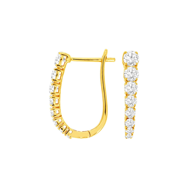 14 Karat Yellow Gold Hoop Earrings With Diamonds