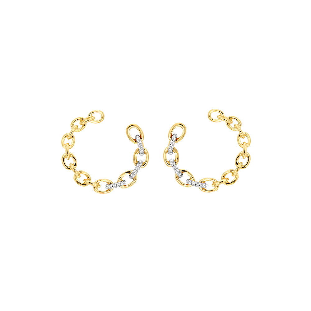 14 Karat Yellow Gold Link Earring With Diamonds
