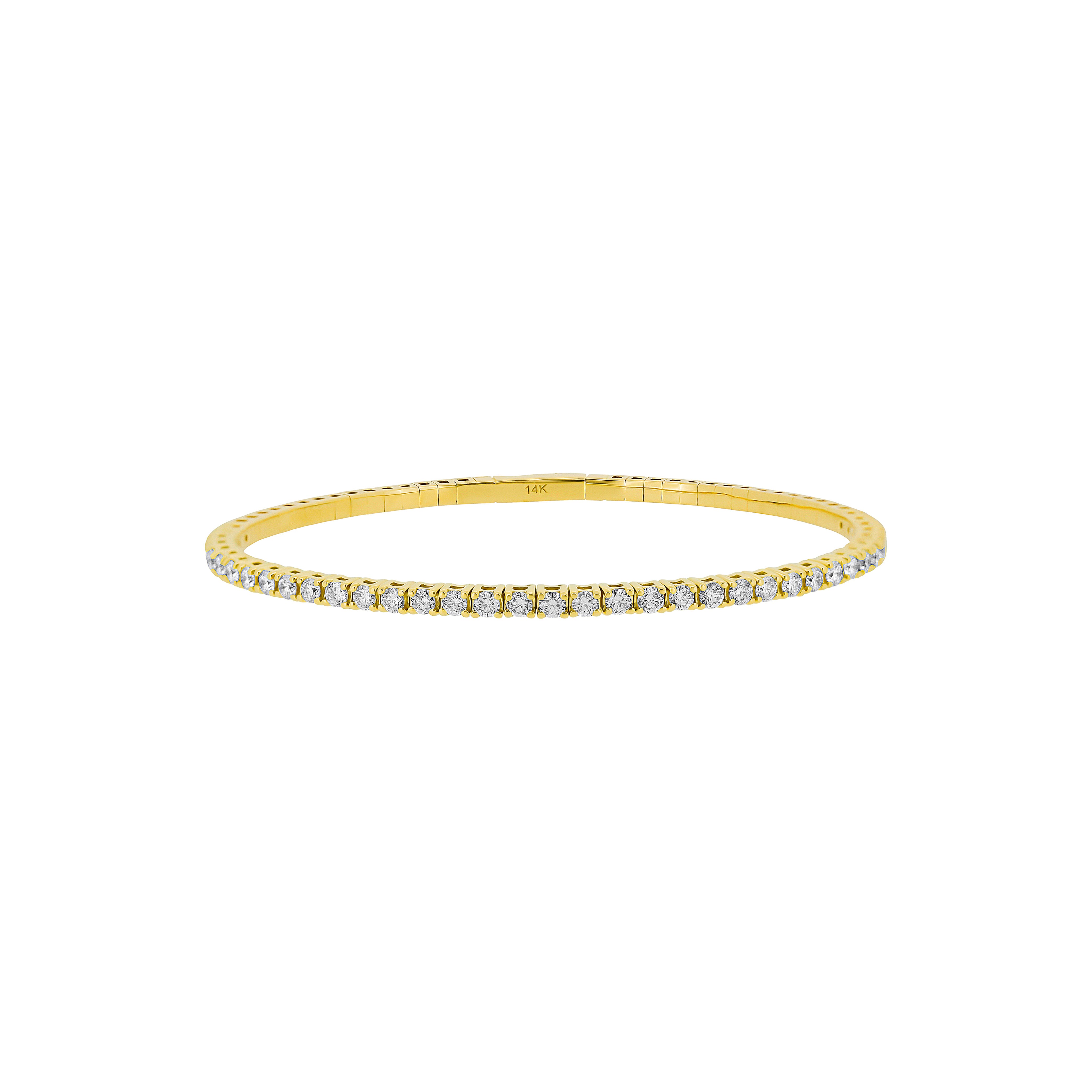 14 Karat Yellow Gold Flexible Bangle with Diamonds