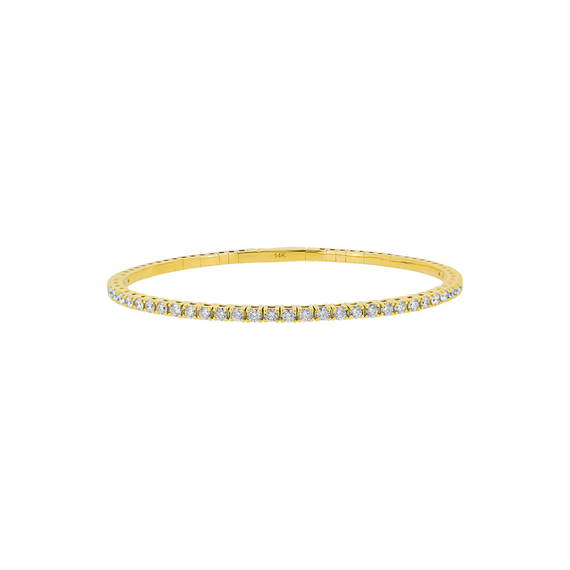 14 Karat Yellow Gold Flexible Bangle with Diamonds