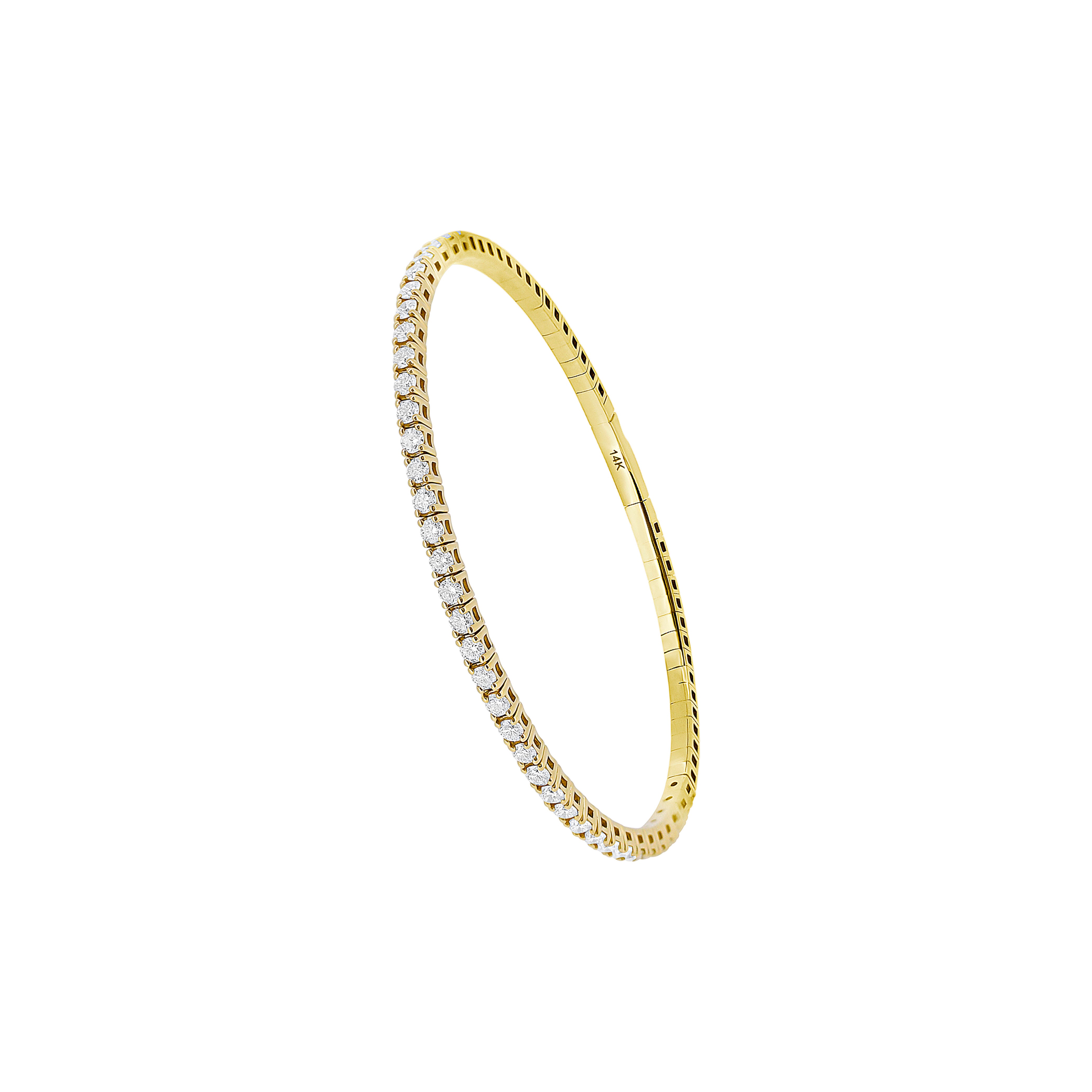 14 Karat Yellow Gold Flexible Bangle with Diamonds