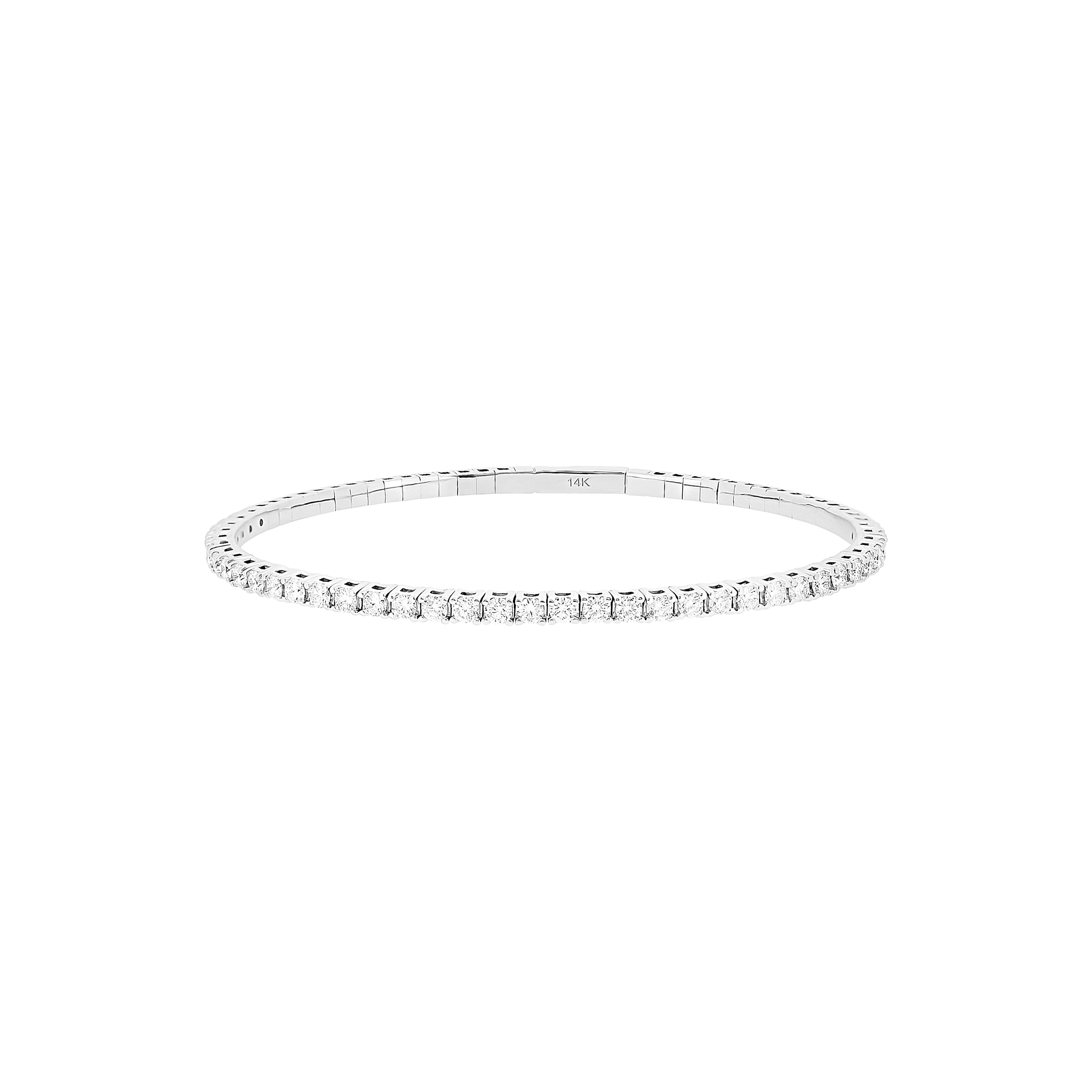 14 Karat White Gold Flexible Bangle with Diamonds