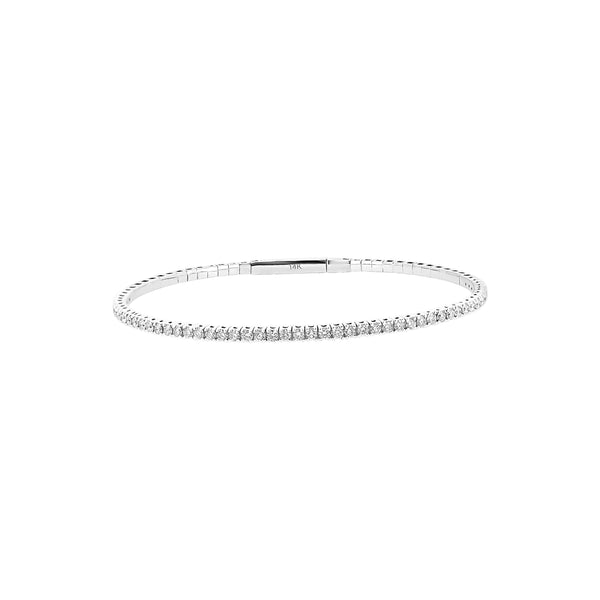 14 Karat White Gold Flexible Bangle with Diamonds