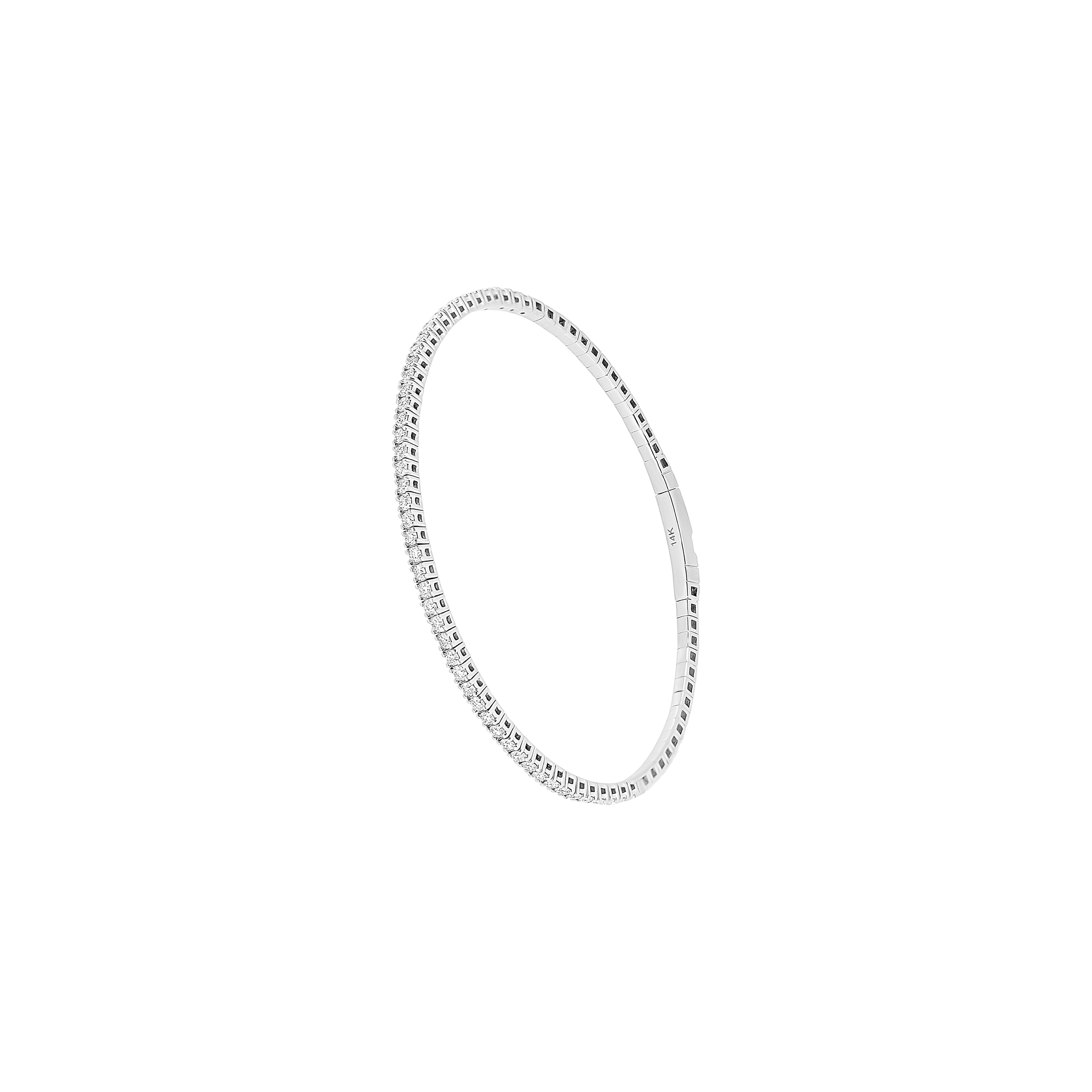 14 Karat White Gold Flexible Bangle with Diamonds