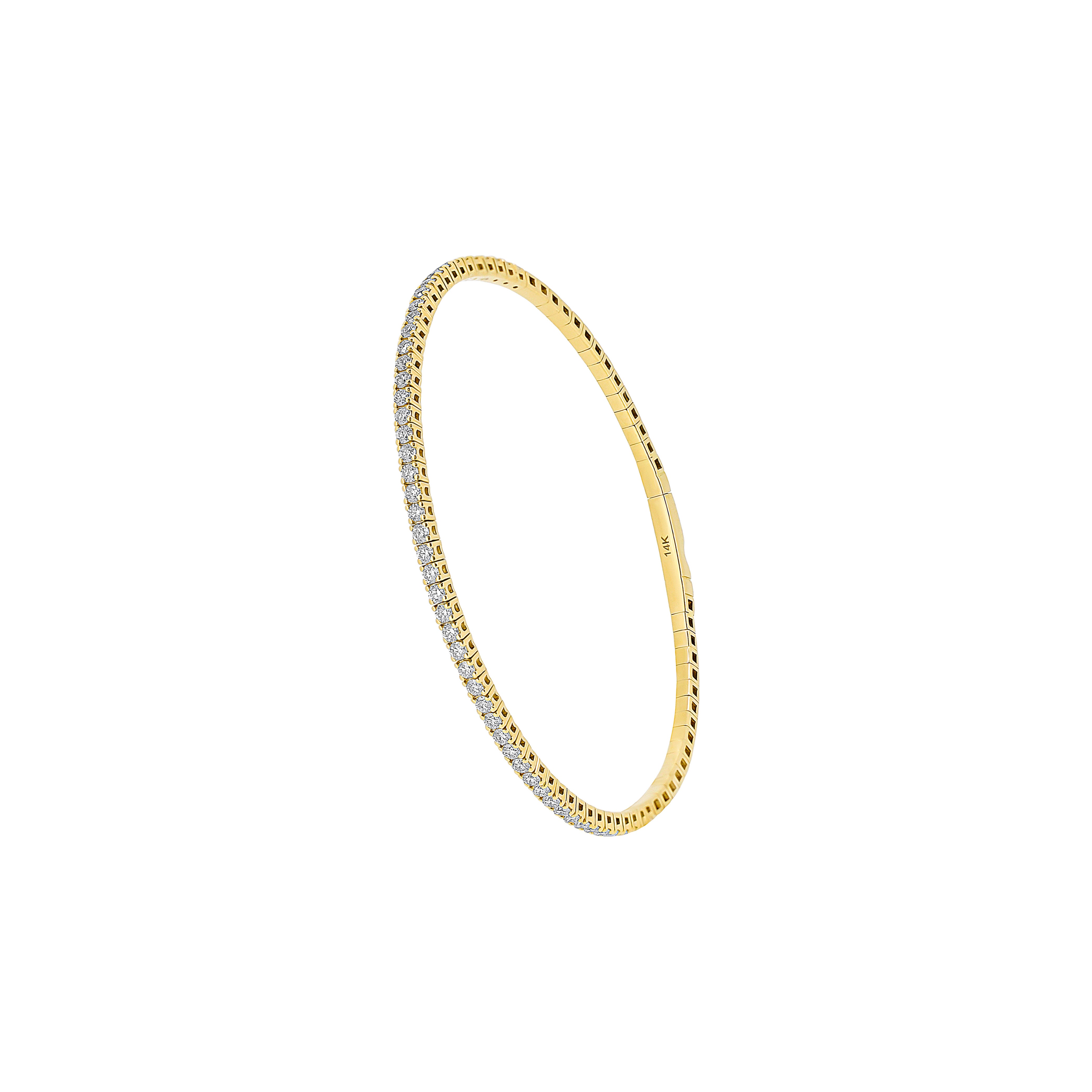 14 Karat Yellow Gold Flexible Bangle with Diamonds
