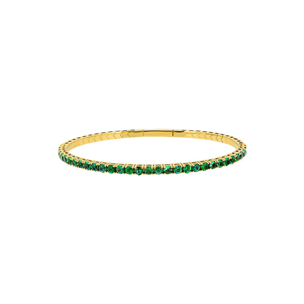14 Karat Yellow Gold Flexible Bangle With Emeralds
