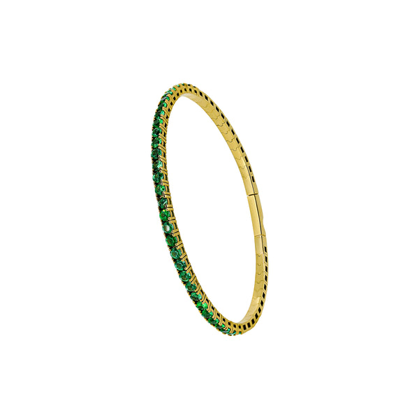 14 Karat Yellow Gold Flexible Bangle With Emeralds