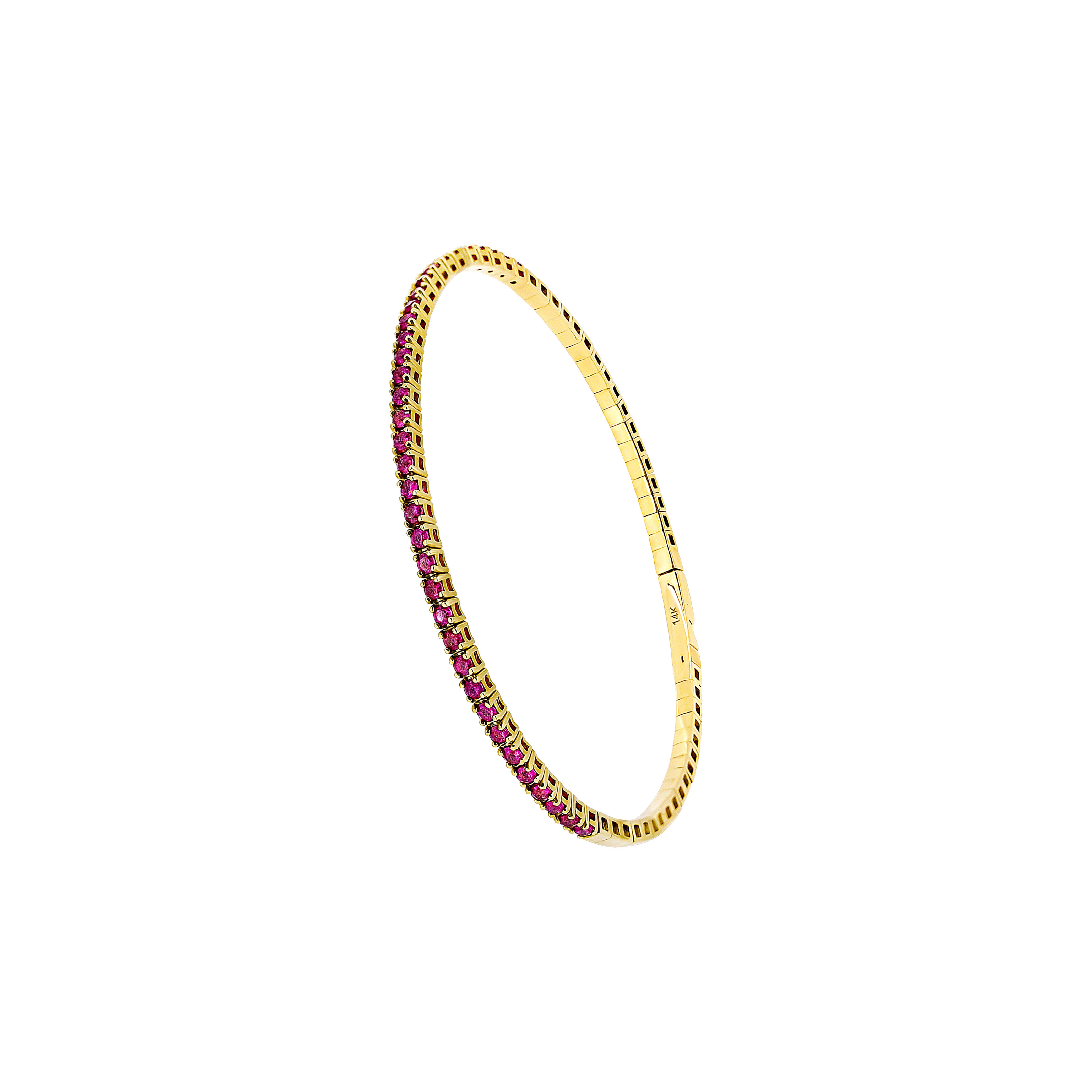 14 Karat Yellow Gold Flexible Bangle with Rubies