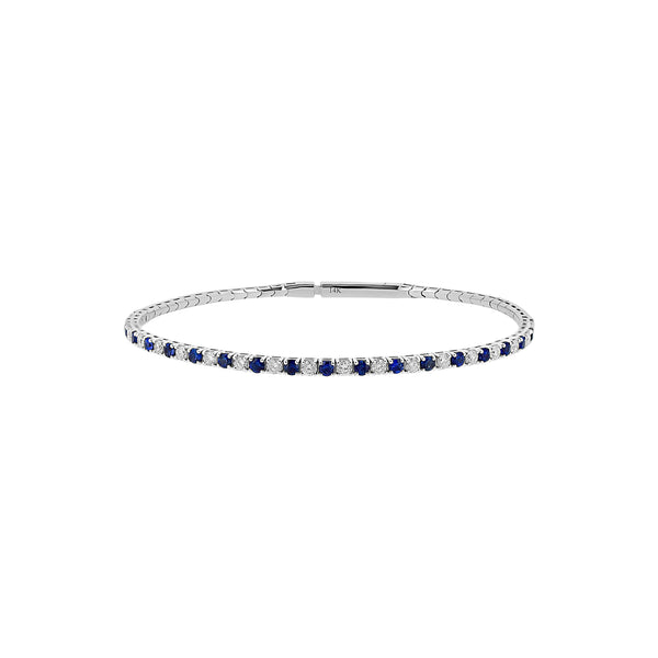 14 Karat White Gold Flexible Bangle with Sapphires and Diamonds