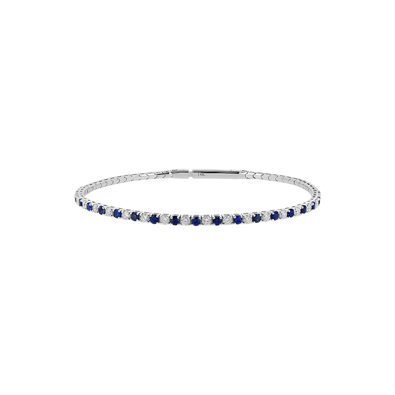 14 Karat White Gold Flexible Bangle with Sapphires and Diamonds