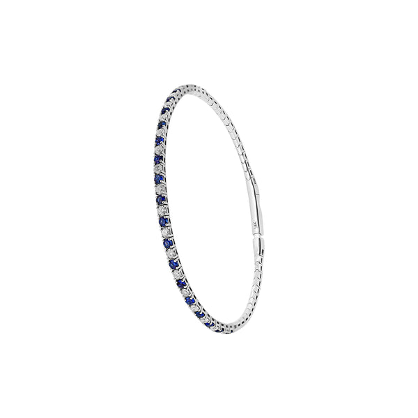 14 Karat White Gold Flexible Bangle with Sapphires and Diamonds