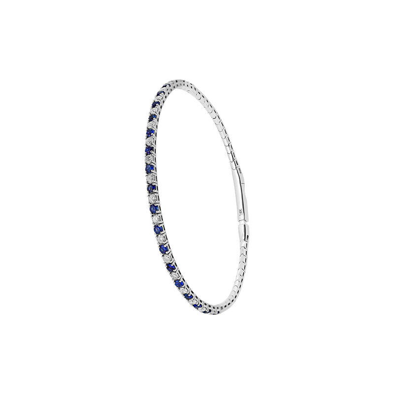 14 Karat White Gold Flexible Bangle with Sapphires and Diamonds