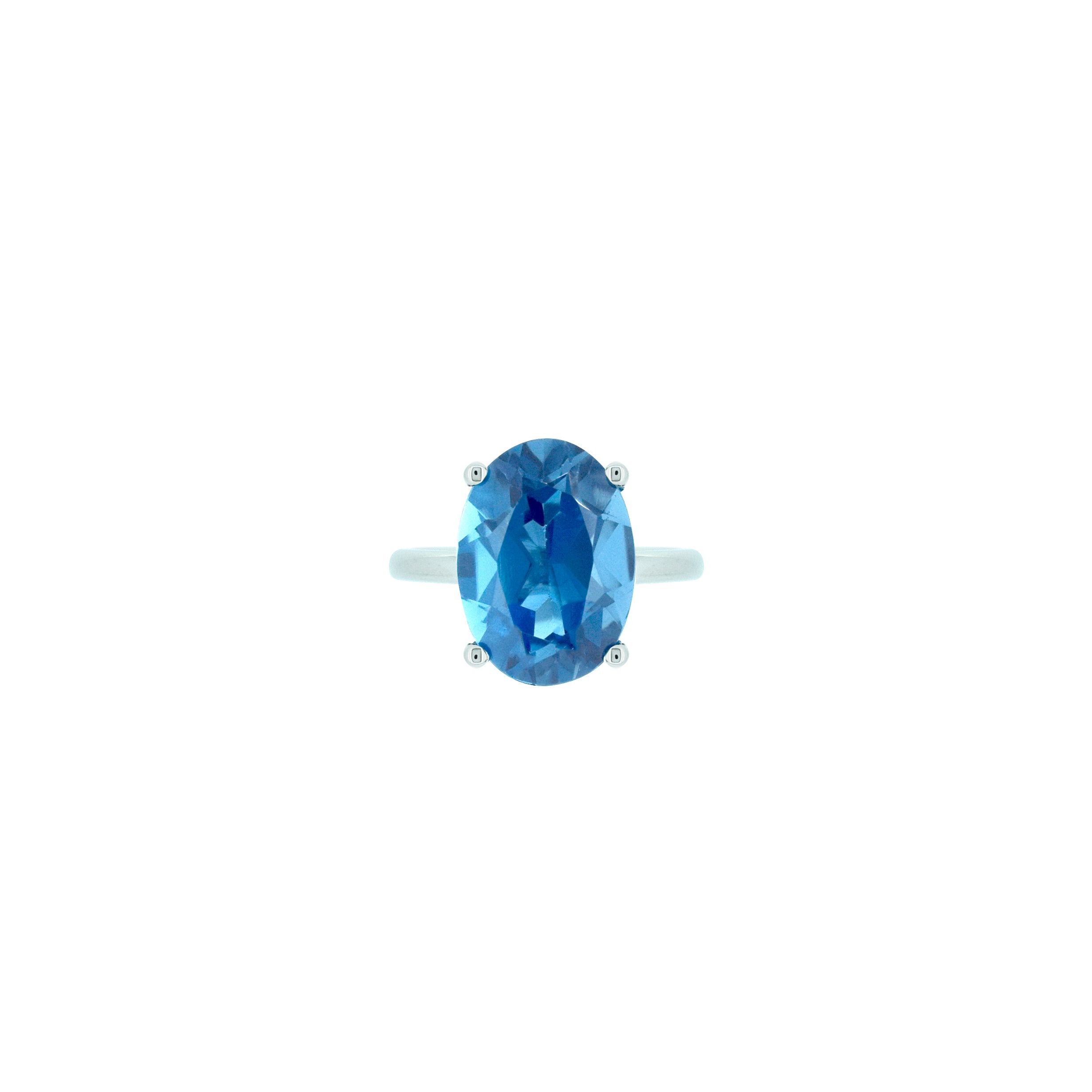 14 Karat White Gold Ring with Oval blue Topaz and diamonds