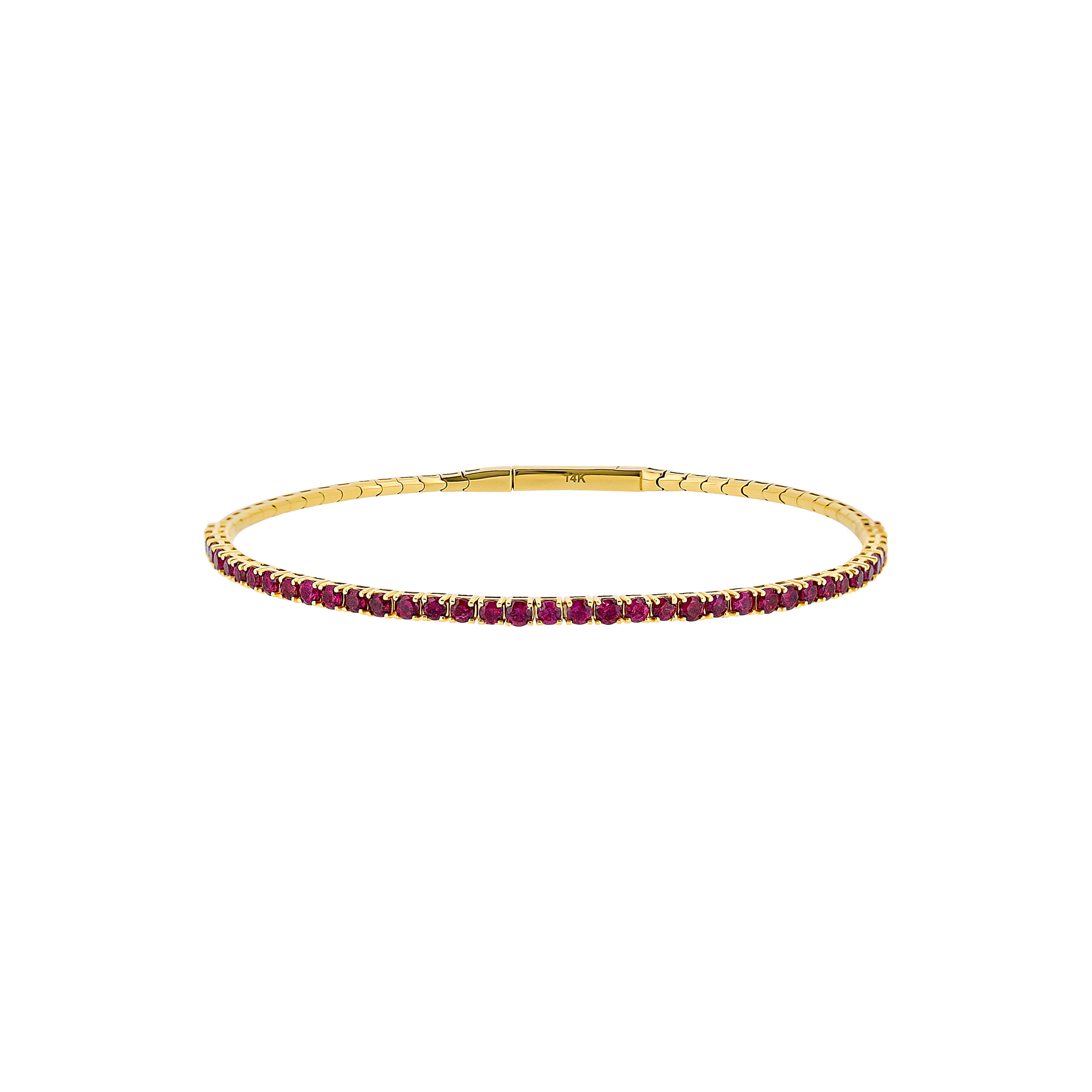 14 Karat Yellow Gold Flexible Bangle with Rubies